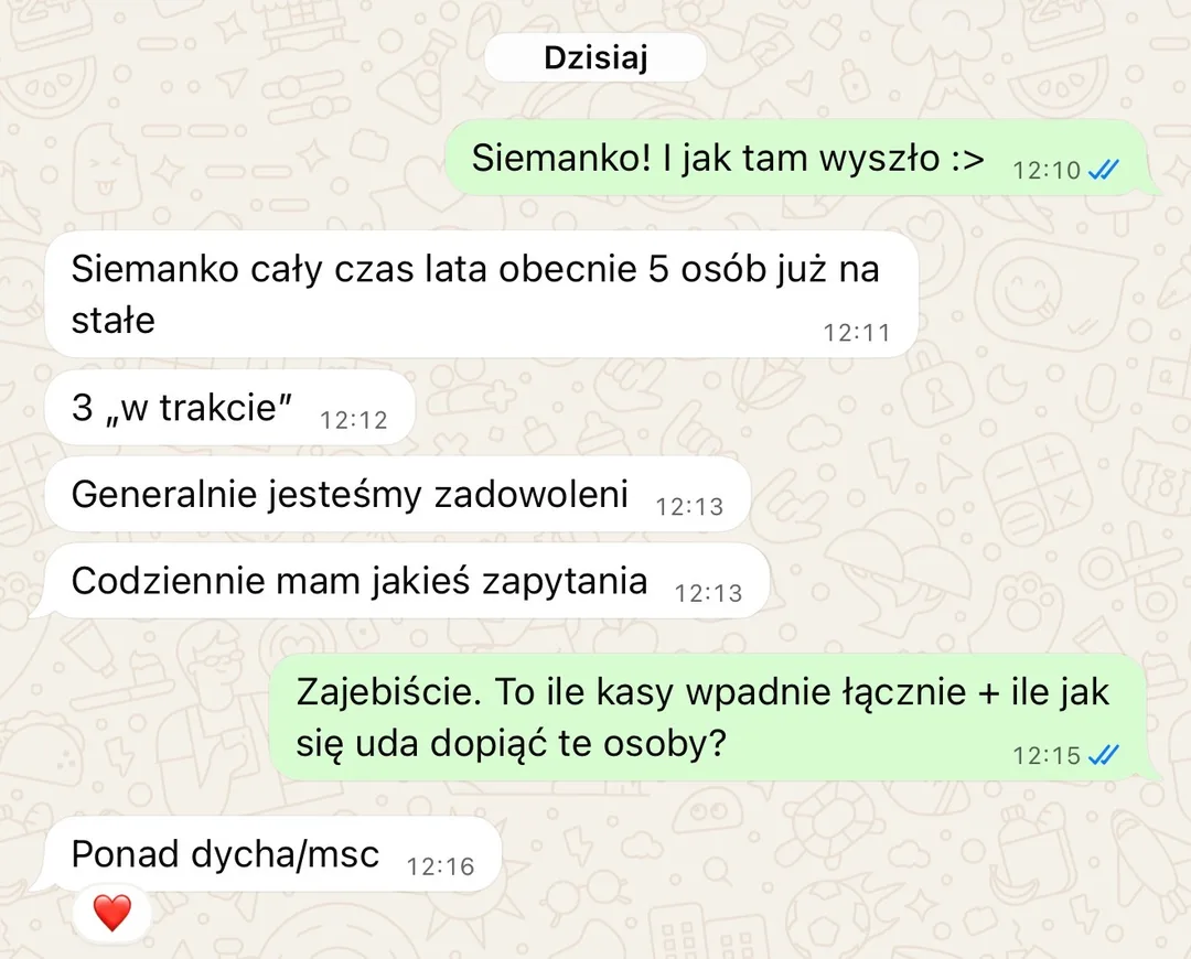 Trener: 5 osób na stałe, 3 w trakcie, codziennie zapytania, ponad dycha miesięcznie